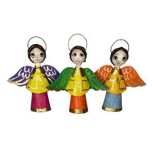 Vintage Folk Art Angel Ornaments Set of 3 Hand Painted Papier Mache Mid Century